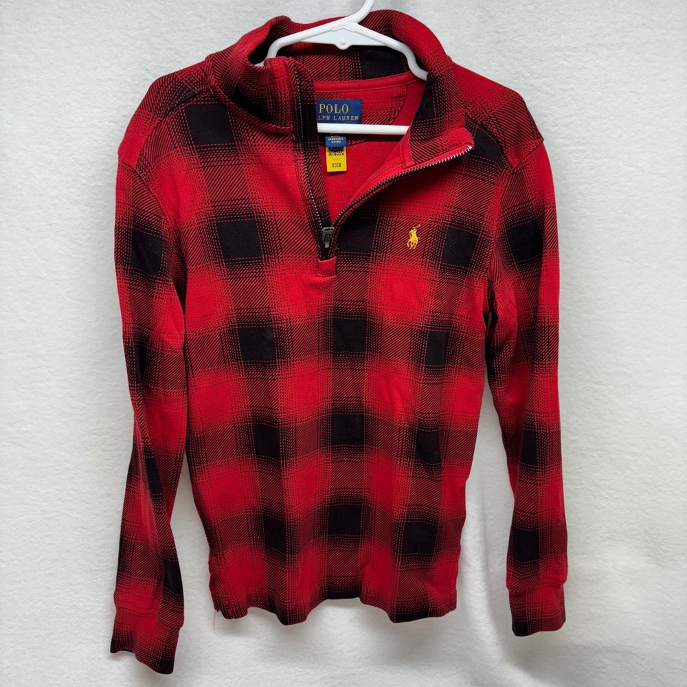 Kids Plaid Polo Ralph Lauren Quarter Zip Long‎ Sleeve Shirt Size 6